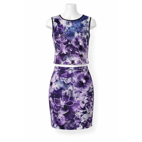 Johanne Beck Purple Floral Sleeveless Top Size M Abstract Print Career Blouse - Picture 2 of 6